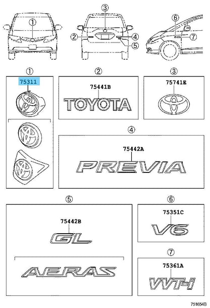 TOYOTA PREVIA TARAGO ACR50 06-08 Genuine Radiator Grille Emblem 75301-28140 OEM