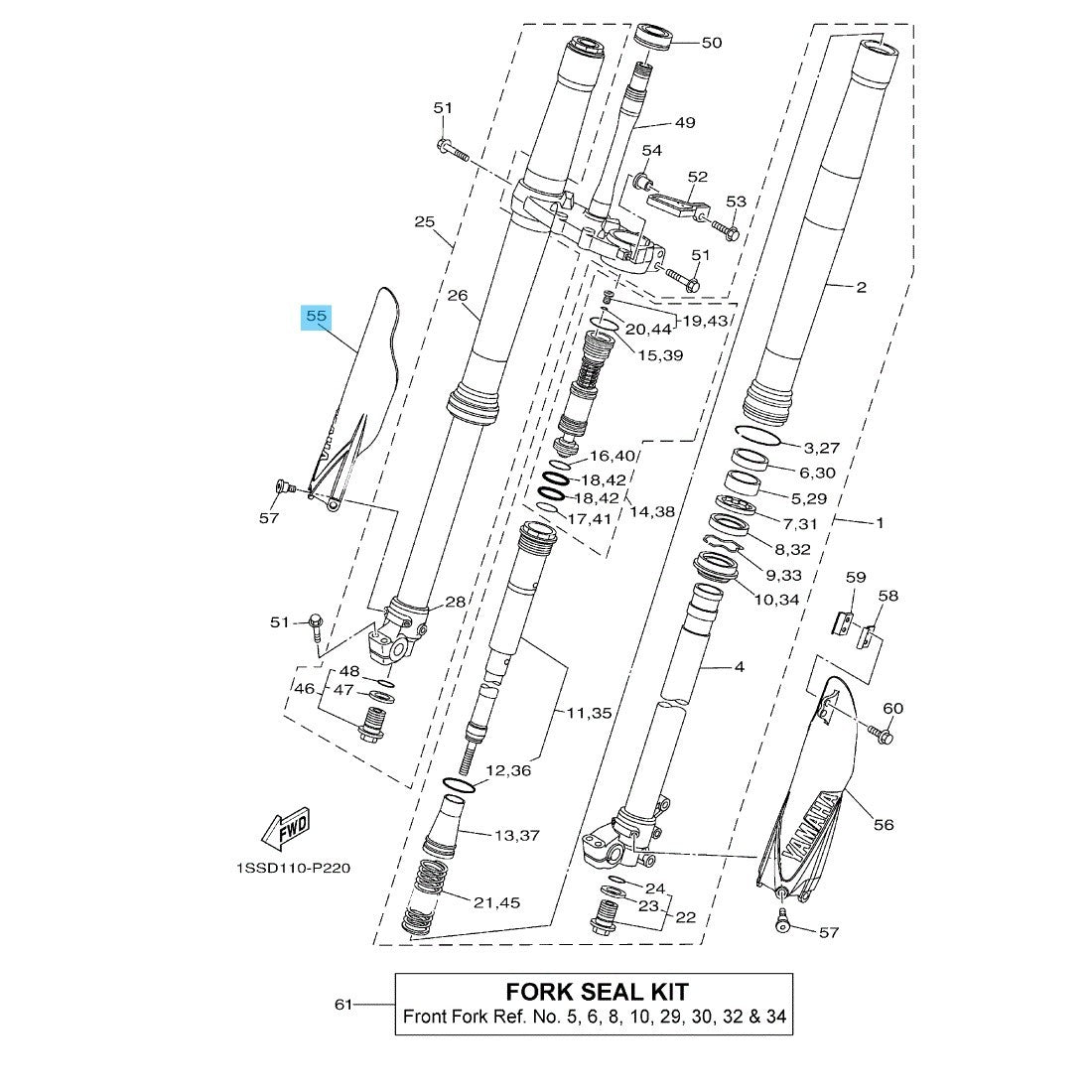 YAMAHA YZ125 '15-20 Genuine Front Fork Protector No.2(RH) 17D-2315J-50-00 OEM