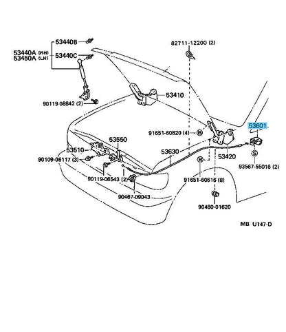 TOYOTA LAND CRUISER UZJ100 91-07 Genuine Hood Lock Control Lever 53601-20060-C0