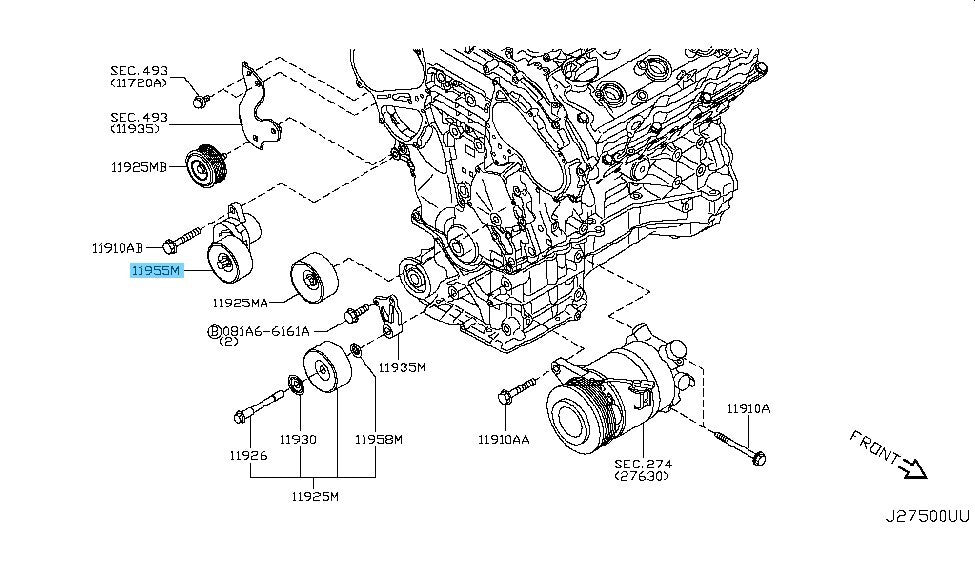 NISSAN MURANO CZ51 Z51 2008-2014 Genuine Auto Tensioner Assy 11955-JA10D OEM