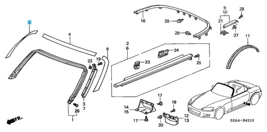 HONDA S2000 AP1 00-09 Genuine Front Pillar Exterior Film RH 72427-S2A-013 OEM