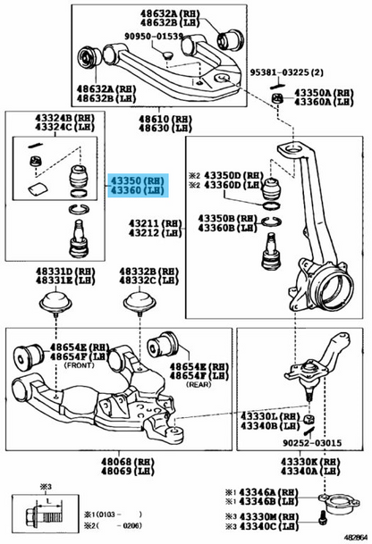 TOYOTA 4RUNNER KZN185 95-02 Genuine Front Upper Ball Joint Assy 43310-39016 OEM