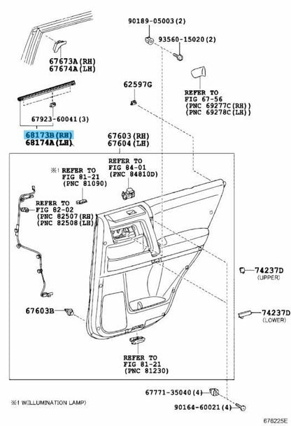 TOYOTA 4RUNNER 10-22 Genuine Rear Door Glass Inner Weatherstrip RH 68173-60060
