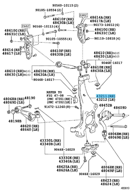 LEXUS LS460 USF45 USF46 '09-17 Genuine F/Steering Knuckle RH 43201-50040 For AWD