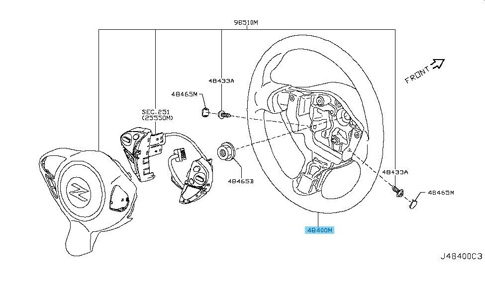 NISSAN 370Z Z34 15-20 Genuine Wheel Steering W/O Pad Assy 48430-6GA0A OEM