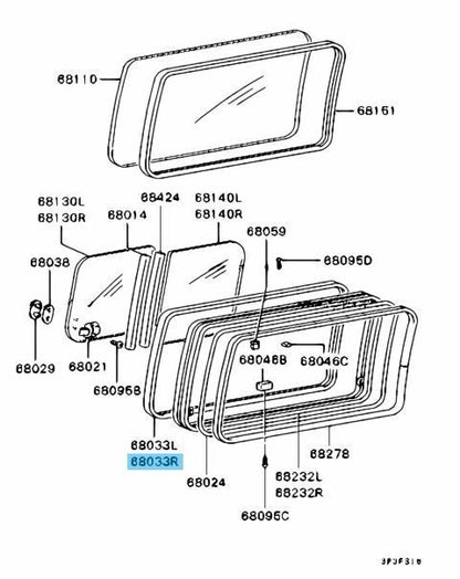 MITSUBISHI DELICA P0#W Genuine Rear Door Window Glass Runchannel RH & LH Set OEM