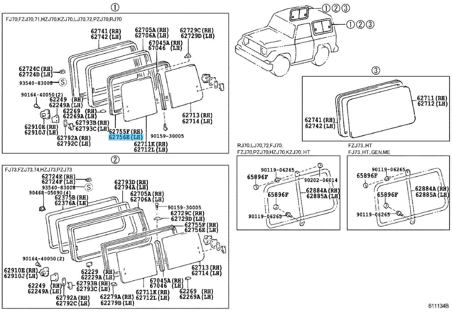 TOYOTA LAND CRUISER HZJ70V Genuine Quarter Window Run LH 62756-60050 OEM