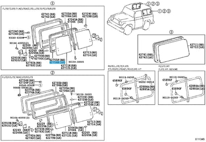 TOYOTA LAND CRUISER HZJ70V Genuine Quarter Window Run LH 62756-60050 OEM