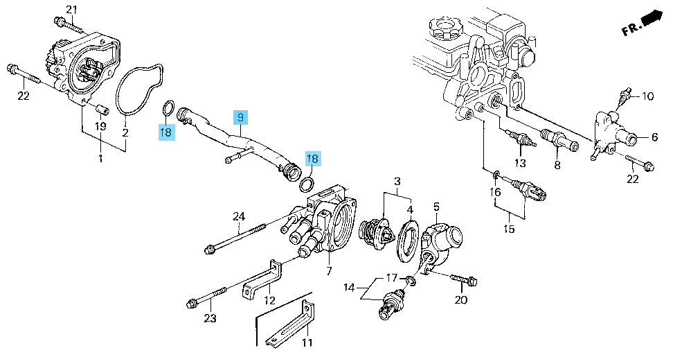 HONDA CIVIC INTEGRA DEL SOL Genuine Water Pump Connecting Pipe & Gasket Set OEM