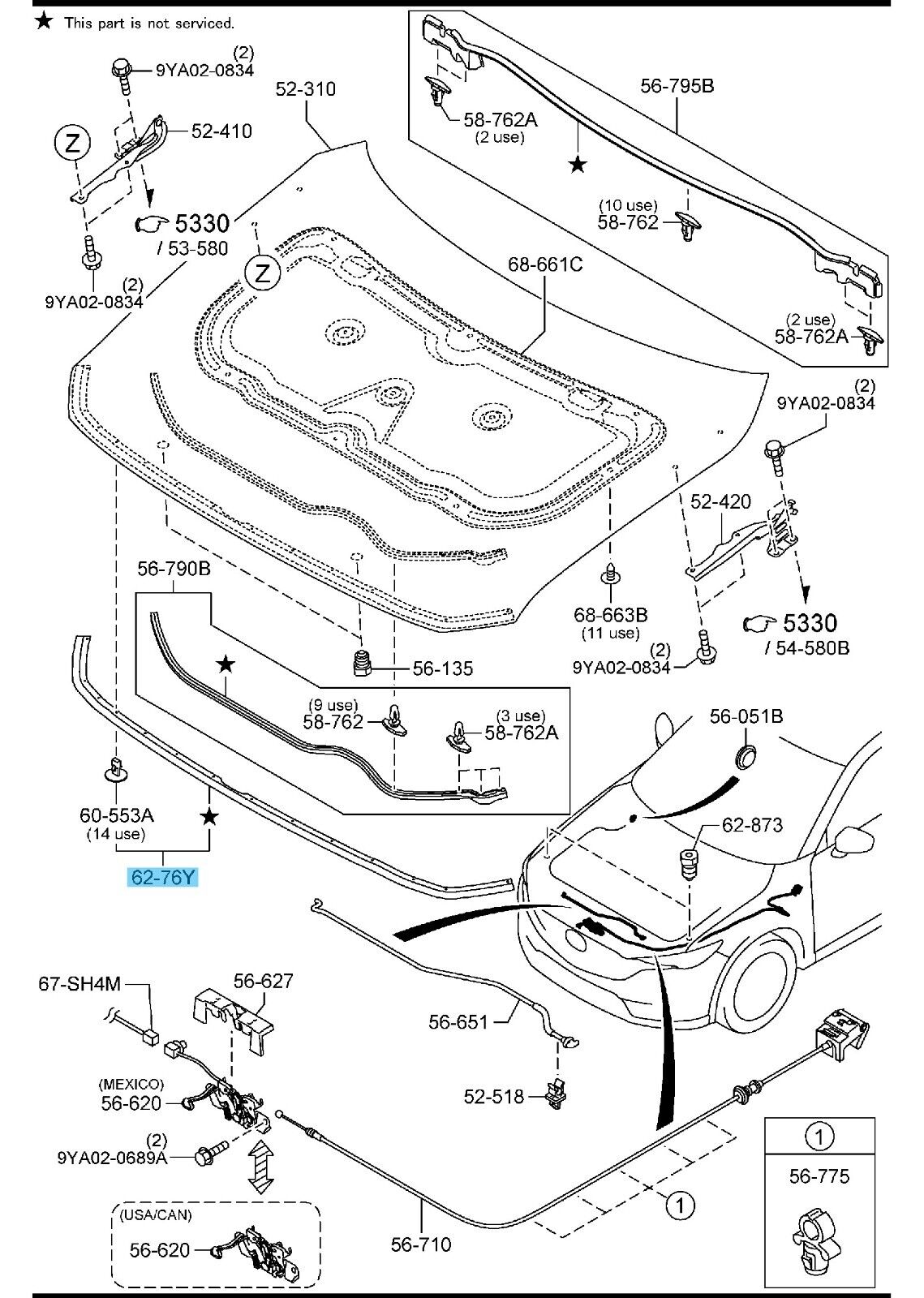 MAZDA CX-5 KF2P 17-23 Genuine Front Weather-Strip Parting Seal KB7W-56-770A OEM