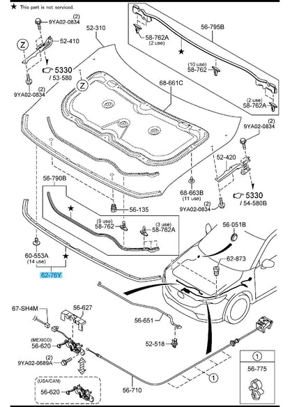 MAZDA CX-5 KF2P 17-23 Genuine Front Weather-Strip Parting Seal KB7W-56-770A OEM