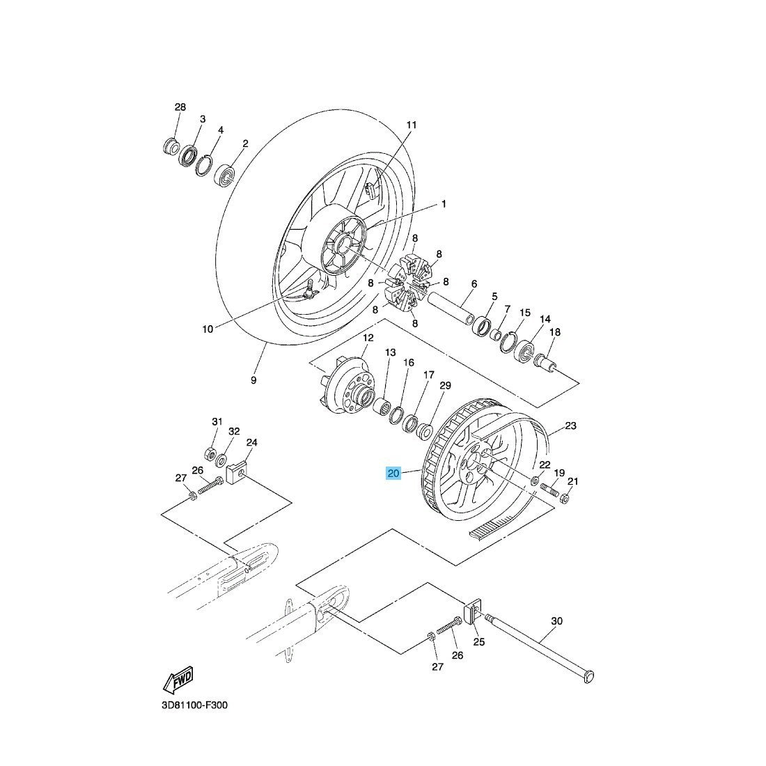 YAMAHA V-STAR 1300 XVS13A 2007-2017 Genuine Rear Wheel Driven Sprocket (70T) OEM