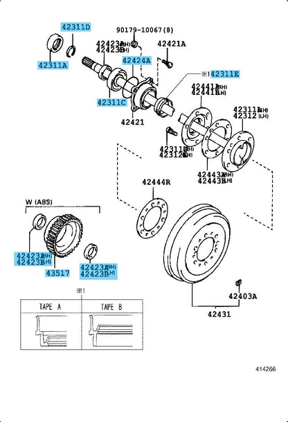 TOYOTA 4RUNNER RZN180 96-02 Genuine Rear Axle Shaft Bearing & Seal Kit W/ABS
