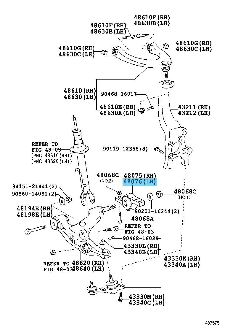 LEXUS GS350 GRL10 13-20 Genuine Suspension Control Arm Bushing Left 48076-30060