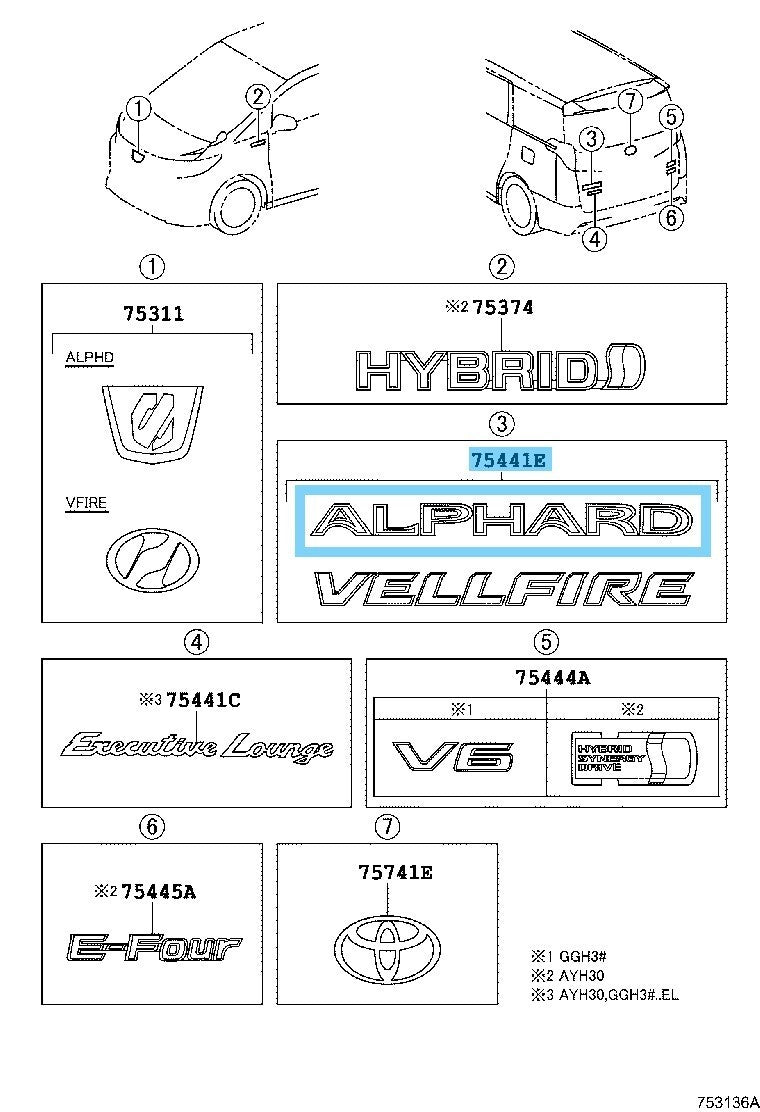 TOYOTA ALPHARD AGH30 15-23 Genuine Back Door Name Plate Emblem 75441-58070 OEM