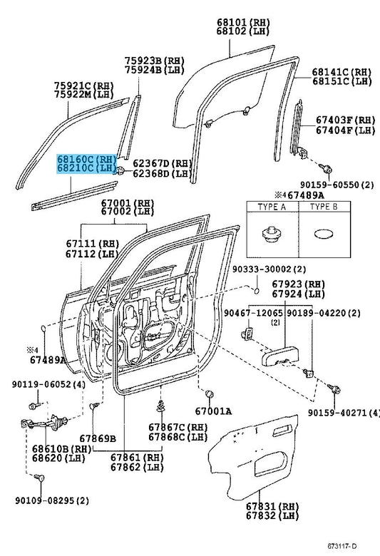 TOYOTA SCION xB NCP31 04-06 Genuine Fr/Door Glass Weatherstrip OUTER RH & LH Set