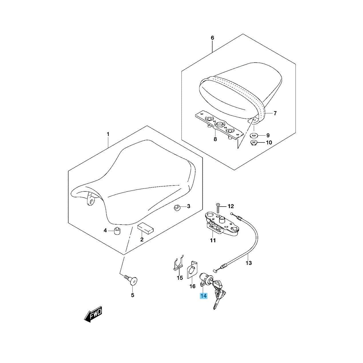 SUZUKI GSX-R600 2001-2009 2011-2019 2021-2023 Genuine Seat Lock Set 95700-14810