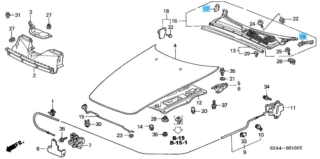 HONDA S2000 AP1 / AP2 00-09 Genuine Cowltop Bonnet Hinge Cover Right & Left Set