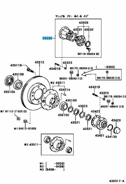 TOYOTA LAND CRUISER FZJ GRJ HDJ HZJ Genuine Free Wheel Hub 43530-60130 x2 Set