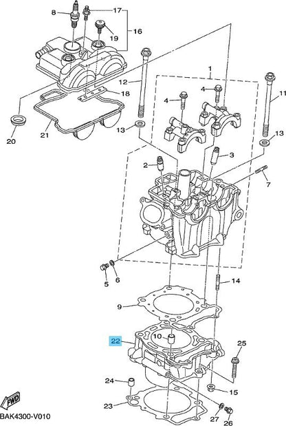 YAMAHA YZ250F 2019-2024 Genuine Engine Cylinder 1 B7B-11311-00-00 OEM