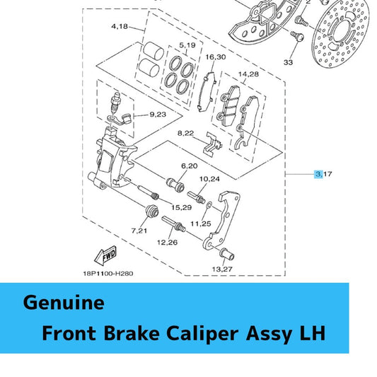 YAMAHA YFZ450R '09-25 Genuine Front Brake Caliper Assy LH 5TG-2580T-12-00 OEM