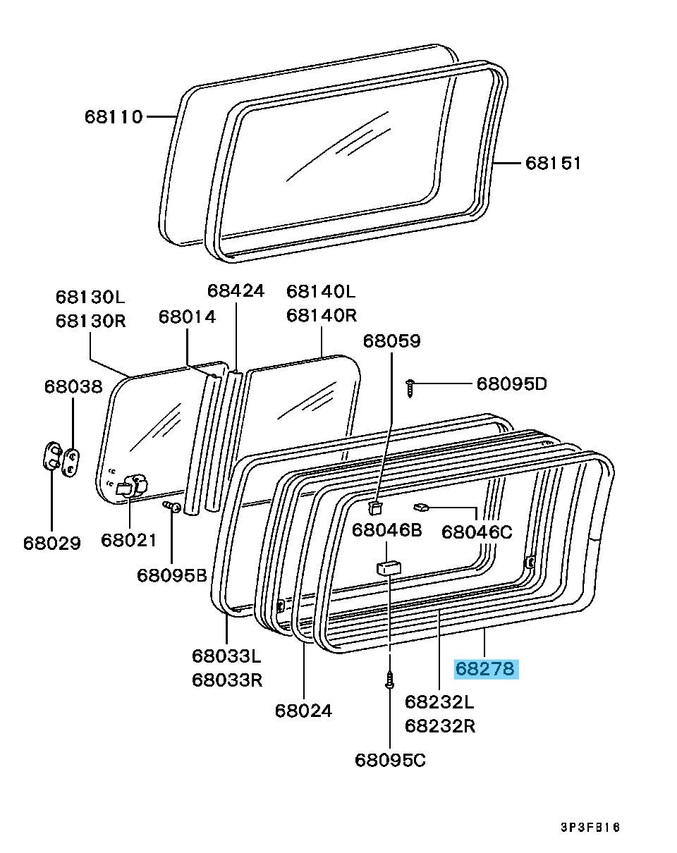 MITSUBISHI DELICA P0#W Genuine R/Door Window Opening Trim MB478724 RH & LH Set