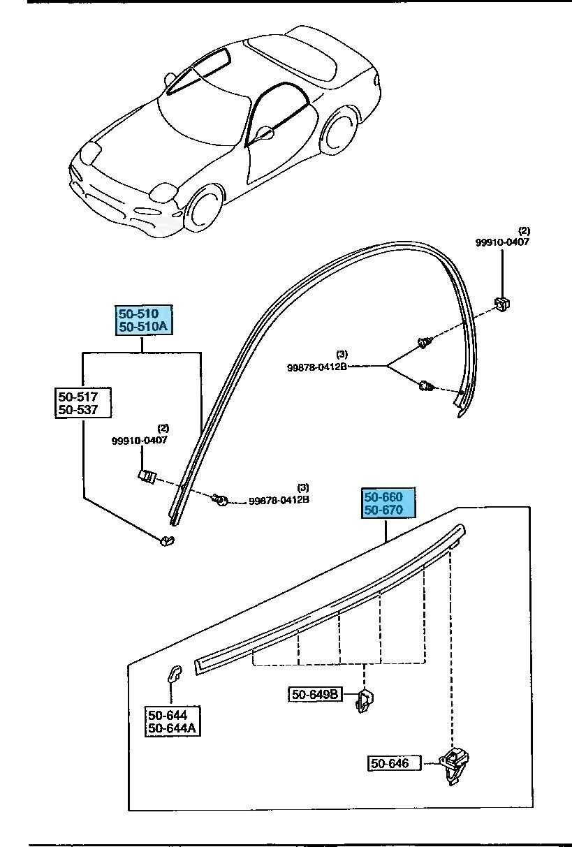 MAZDA RX-7 RX7 FD3S 93-95 Genuine Front Door Drip Molding Right & Left Set OEM