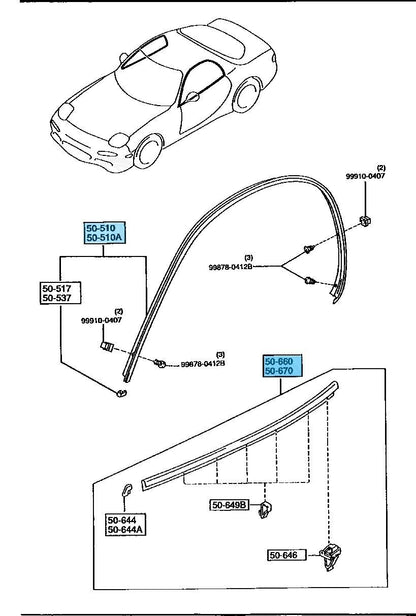 MAZDA RX-7 RX7 FD3S 93-95 Genuine Front Door Drip Molding Right & Left Set OEM