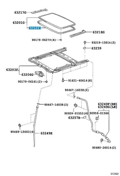 TOYOTA LAND CRUISER UZJ100 01-07 Genuine Sliding Roof Weatherstrip 63251-60062