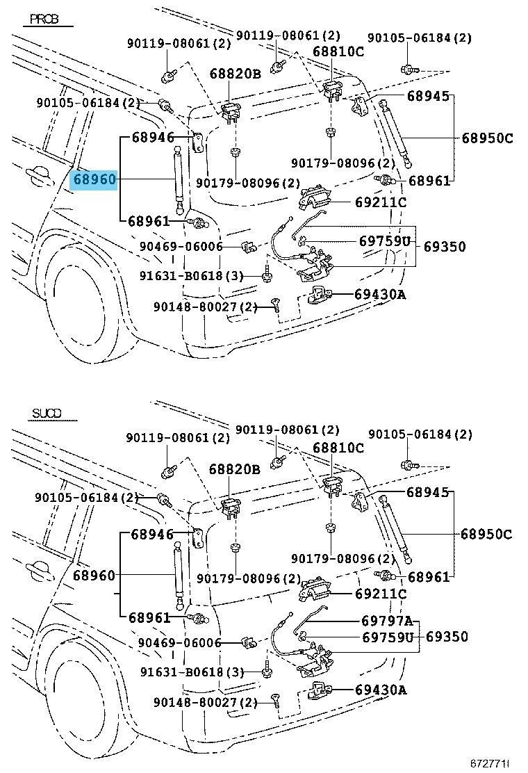 TOYOTA PROBOX NCP50 2002-2012 Genuine Back Door Stay Assy LH 68960-59085 OEM