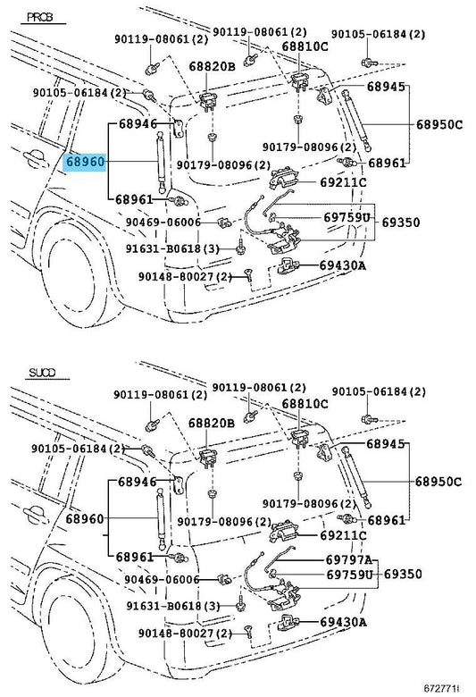 TOYOTA PROBOX NCP50 2002-2012 Genuine Back Door Stay Assy LH 68960-59085 OEM