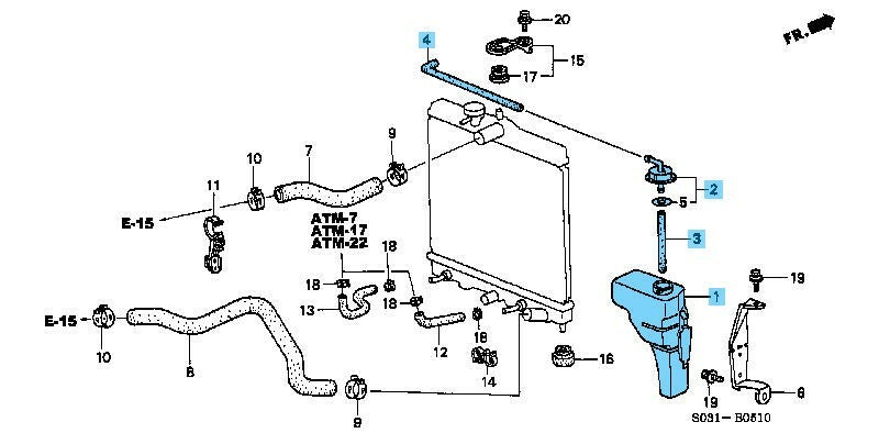 HONDA CIVIC TYPE-R EK9 96-00 Genuine Coolant Reservoir Tank & Cap & Hose Set OEM