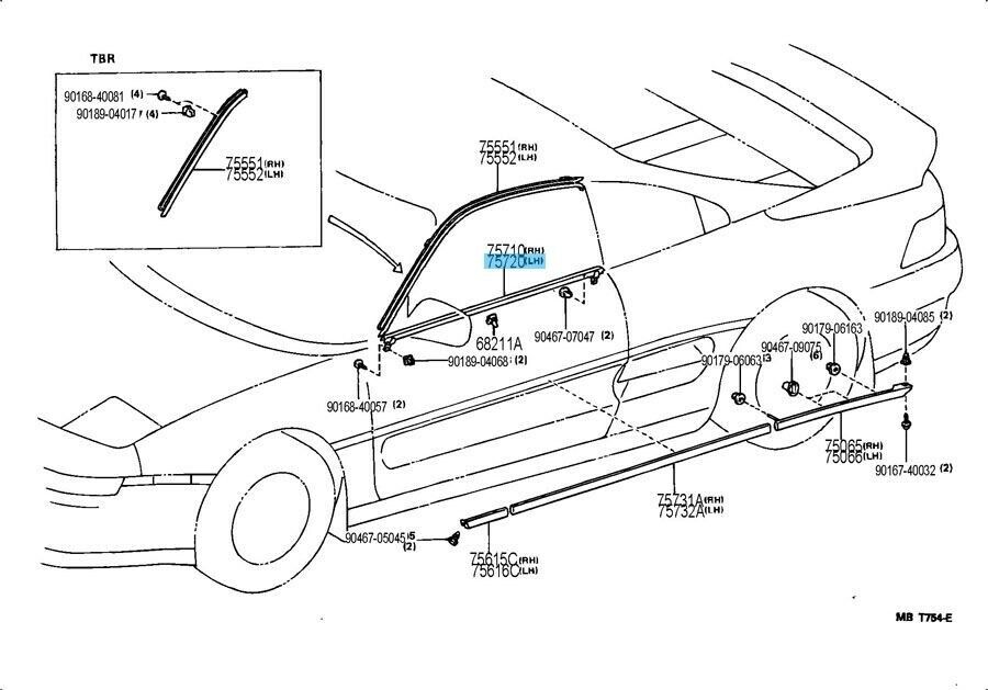 TOYOTA MR2 SW20 Genuine Outer Door Molding Weather Strip Left 75720-17020 OEM