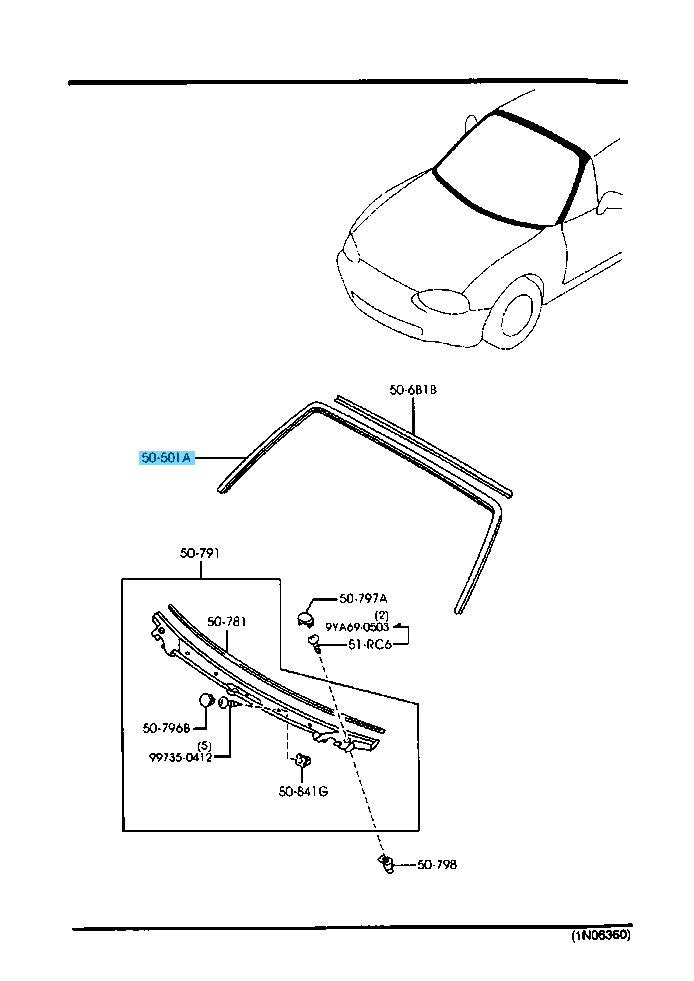 MAZDA MX-5 MIATA NA NB '90-03 Genuine Front Window Mould Upper NA01-50-601A OEM