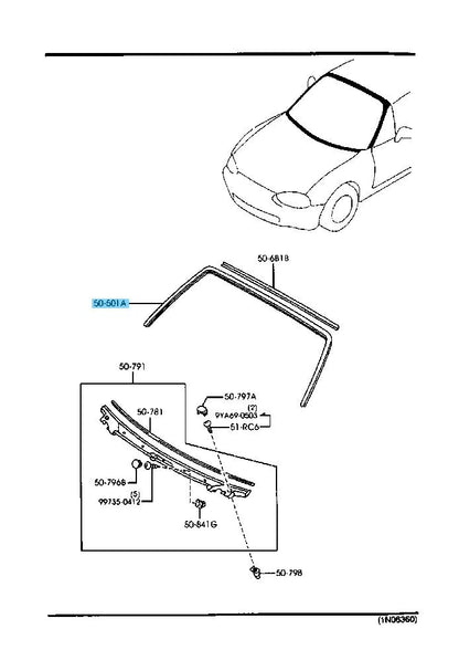 MAZDA MX-5 MIATA NA NB '90-03 Genuine Front Window Mould Upper NA01-50-601A OEM