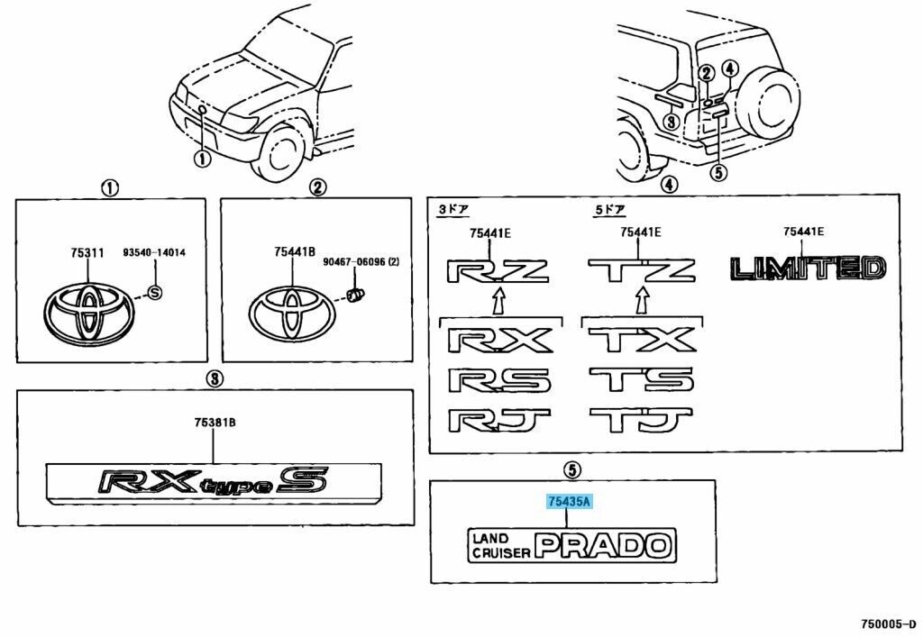 TOYOTA LAND CRUISER PRADO KDJ90 Genuine Back Door Emblem 75435-60050 OEM JDM
