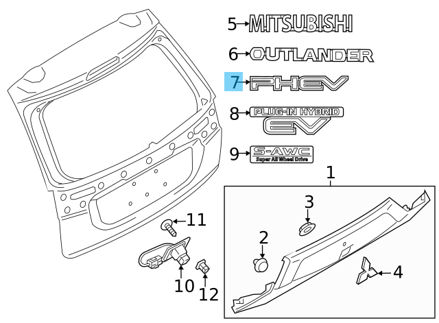 MITSUBISHI Outlander PHEV GX4h 13-15 Genuine Rear Emblem "PHEV" 7415A454 OEM JDM