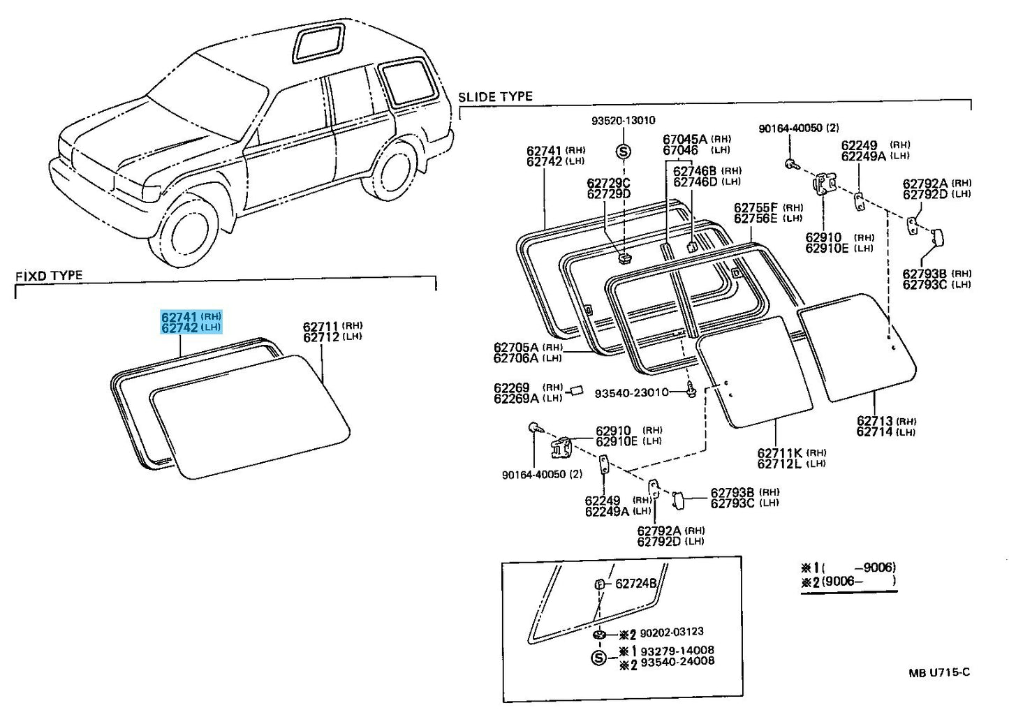TOYOTA LAND CRUISER FJ80 91-97 Genuine Quarter Window W/Strip RH & LH Set OEM