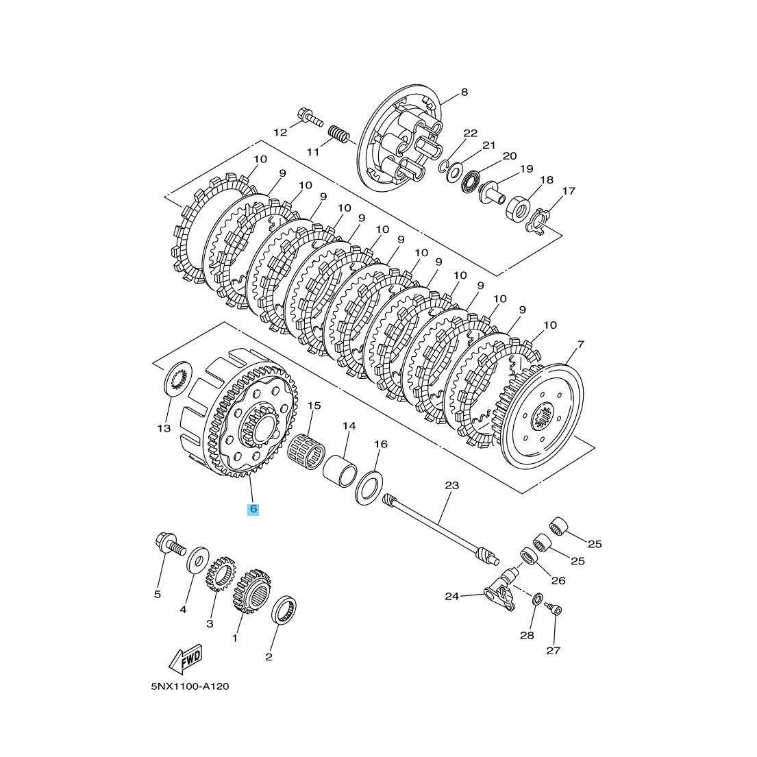 YAMAHA YZ250 '98-24 YZ250X '16-24 Genuine Primary Driven Gear Comp 5DJ-16150-00