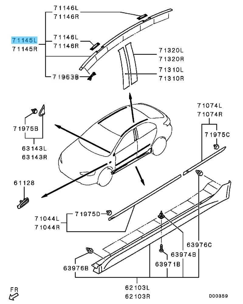 MITSUBISHI LANCER SPORTBACK CX#A 08-13 Genuine Roof Drip Molding LH 7400A169 OEM