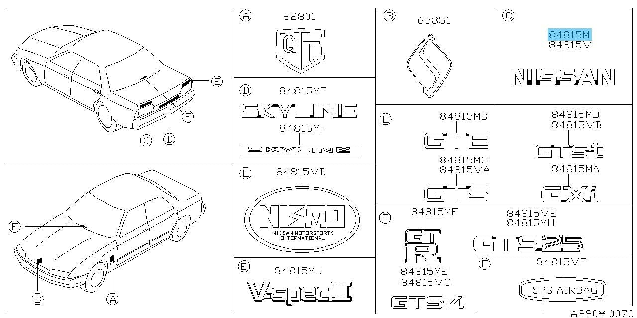 NISSAN SKYLINE GT-R BNR32 R32 1989-1994 Genuine Trunk Lid Emblem 84891-01U00 OEM