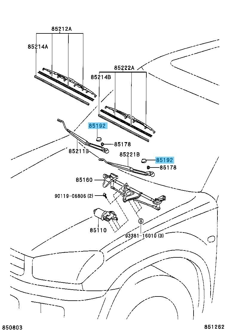 TOYOTA RAV4 01-22 Genuine Front Windshield Wiper Arm Cover 85292-13010 x2 Set