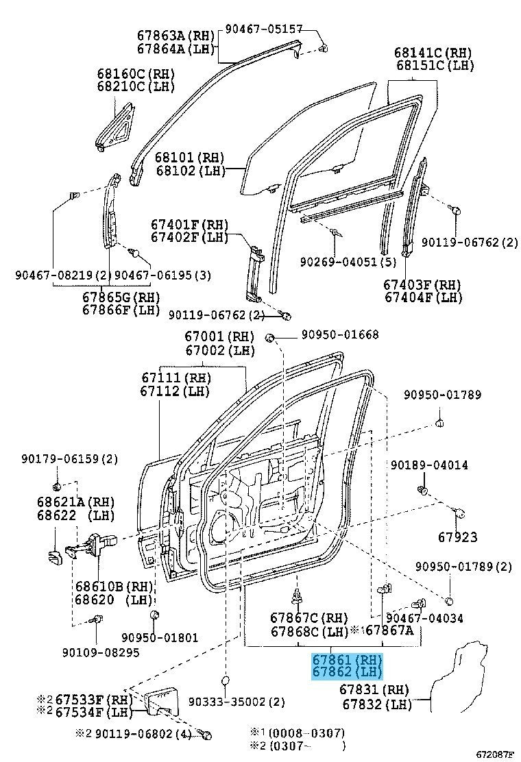 LEXUS LS430 UCF30 2001-2006 Genuine Front Door Weatherstrip RH & LH Set OEM