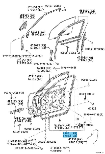 LEXUS LS430 UCF30 2001-2006 Genuine Front Door Weatherstrip RH & LH Set OEM