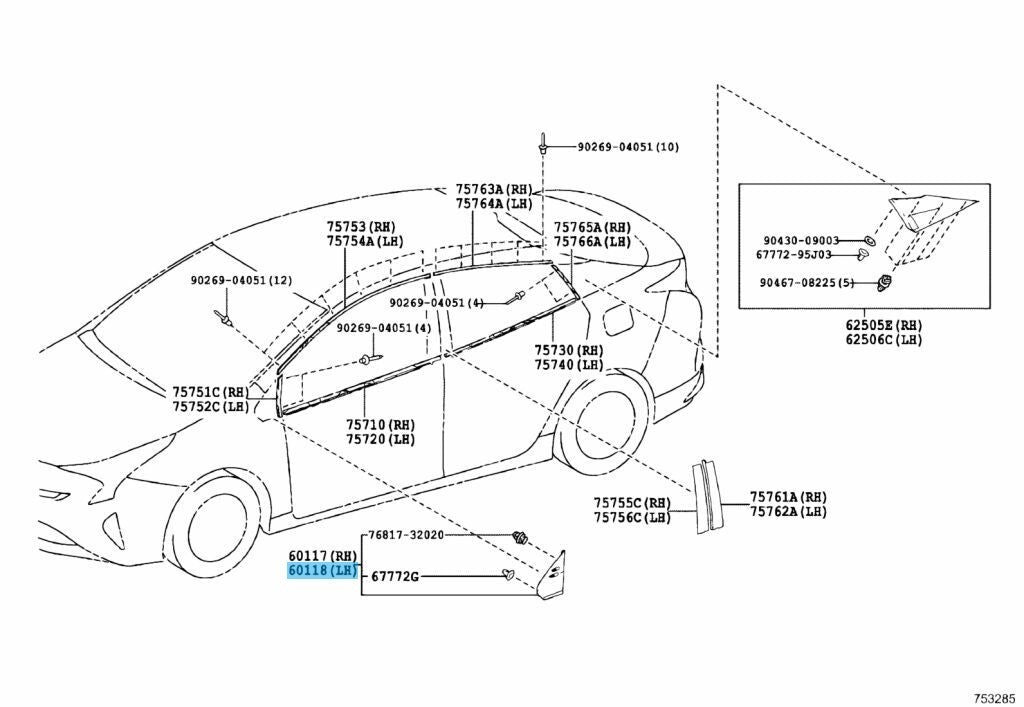 TOYOTA PRIUS PRIME ZVW52 17-20 Genuine Front Pillar Upr Cover LH 60118-47030 OEM