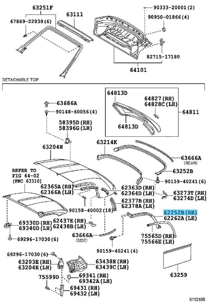 TOYOTA MR2 Spyder ZZW30 00-02 Genuine Side Window Weatherstrip RH 62252-17010