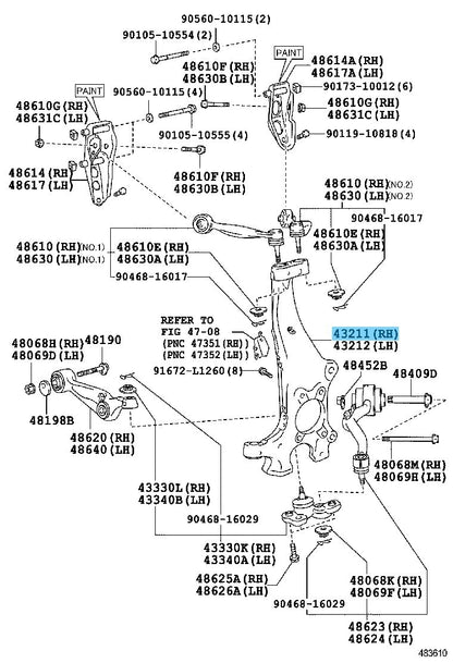 LEXUS LS460 USF45 USF46 '09-17 Genuine F/Steering Knuckle RH 43201-50040 For AWD