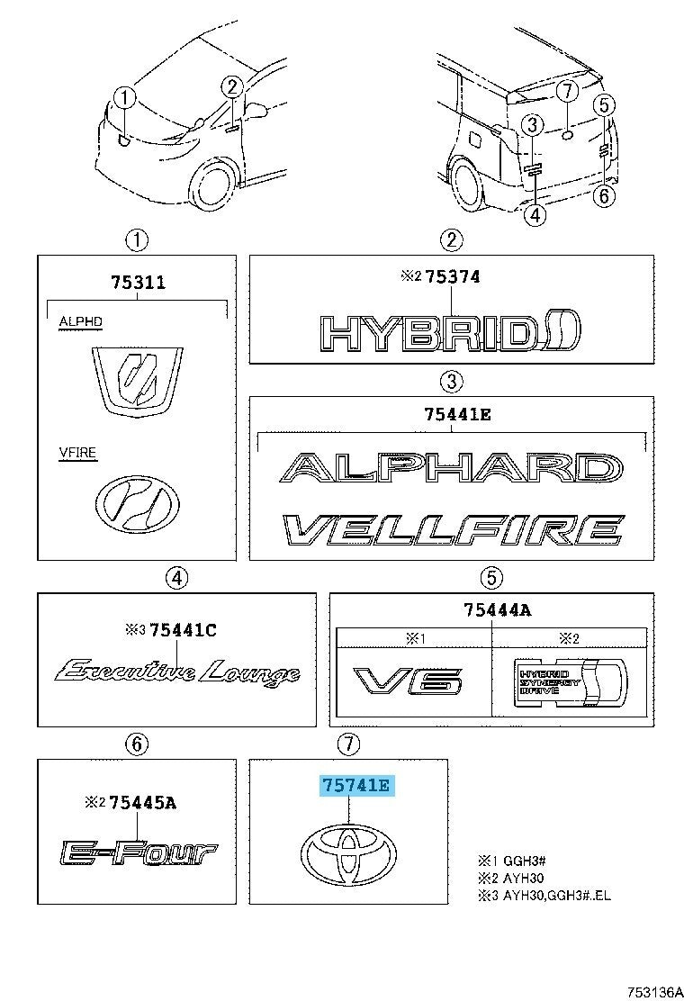TOYOTA ALPHARD AGH30 15-23 Genuine Rear Back Door Symbol Emblem 75403-58030 OEM