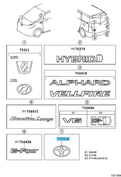 TOYOTA ALPHARD AGH30 15-23 Genuine Rear Back Door Symbol Emblem 75403-58030 OEM