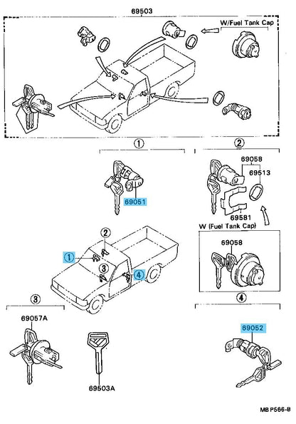 TOYOTA HILUX LN110L '89-97 Genuine Door Lock Cylinder & Key Set RH & LH Set OEM